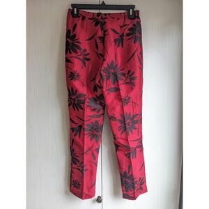 Women's Mid Rise Red Black Floral Hook Closer Casual Silk Pant Size 4P